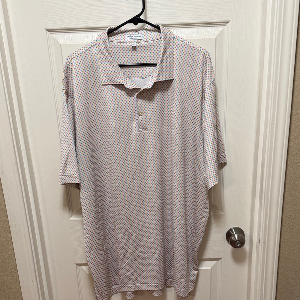 Peter Millar White and Red Geometric Polo Shirt
